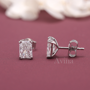 IGI Certified Lab Grown Diamond Radiant Cut Stud <b>Earrings</b> S925 Sterling Silver Rectangular Solitaire Diamond <b>Earrings</b> - Product Image 2