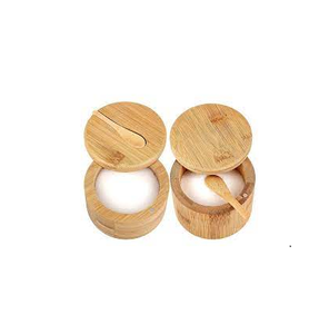 Bol à sel en bois, cave à épices ronde pour sel sucre poivre boîte à sel récipient de stockage des assaisonnements en bois massif avec cuillère et couvercle - Product Image 4
