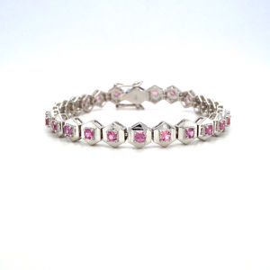 สร้อยข้อมือเทนนิสไพลินหลายแบบสไตล์คลาสสิกพลอยแซฟไฟร์สีชมพูธรรมชาติสำหรับเป็นของขวัญและงานเลี้ยง - Product Image 3