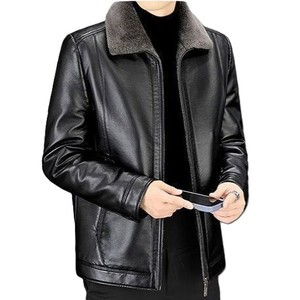 Chaqueta de cuero PU OEM para hombre, abrigo de invierno forrado de lana, cuello de solapa, estilo corto, chaqueta cálida y gruesa, ropa exterior para hombres de mediana edad - Product Image 6