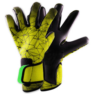 Gants de gardien de but avec paume en latex noir lisse, dos en maille géométrique bleue et noire injectée de silicone 3D - Product Image 2