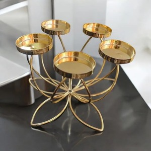 <b>Gold</b> Floral Metal <b>Candle</b> <b>Holder</b> Elegant 5-Arm Tealight Stand for Home Decor & Special Events - Product Image 1