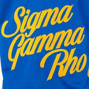 Sigma Gamma Rho SGRho Greek Sorority Royal Blue Gold Football Jersey 100% Polyester Team Logo Front <b>Back</b> Shoulder Embroidery - Product Image 6