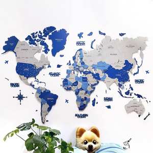 Carte d'artisanat en bois 3D cadeau de pendaison de crémaillère en bois décoration de la maison voyage carte du monde - Product Image 6