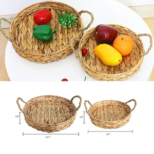 ชุดถาดเสิร์ฟทรงกลมผักตบชวาทำด้วยมือถาดทอ3ชิ้นสำหรับอาหารตกแต่งและจัดเก็บพร้อมที่จับปอกระเจา - Product Image 3