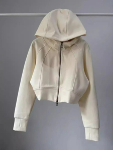 Custom Design Women Full <b>Zip</b> Cropped <b>Hoodies</b> High Neck Athletic Running Sportswear Fleece Outerwear Women <b>Crop</b> Top <b>Hoodies</b> - Product Image 2