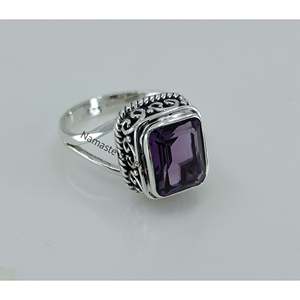 Anillo de Plata de Ley 925 Hecho a Mano Estilo Boho para Mujer, Anillo con Piedra de Nacimiento de Octubre, Amatista Púrpura para Cumpleaños de Febrero - Product Image 5