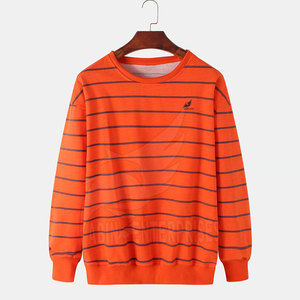 Sweat-shirt en coton tricoté à col rond pour homme, coupe classique, rayures orange, personnalisable, collection automne 2026, prix abordable, faible MOQ - Product Image 1
