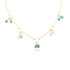 หยดน้ําตาคู่อัญมณีคอชิ้นโอปอลเดนไดรต์แท้พร้อมสร้อยคอห้อยอเมซอนไนต์สร้อยคอเสน่ห์วงกลมชุบทอง - Product Image 4