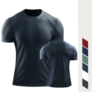 T-shirt de fitness de gymnastique taille américaine personnalisé tissu tricoté à séchage rapide et coupe ajustée t-shirt formel d'impression solide pour hommes - Product Image 1