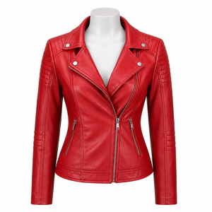 Veste en cuir pour femme, construction durable, texture douce, coupe confortable, veste de motard personnalisée, cuir véritable - Product Image 1