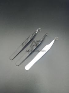 Pince à épiler à 90 degrés en acier inoxydable japonais, noir mat, blanc, avec poignée en diamant, volume de cils en fibre pointue - Product Image 4