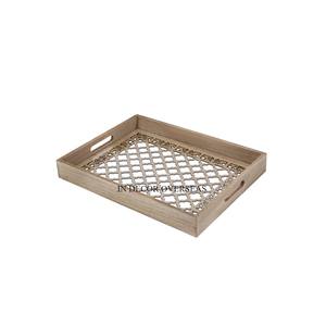 Designer d'art créatif moderne Émail fini Rectangle Forme Luxueux Qualité en bois Fabriqué Articles alimentaires Plateau de service de l'Inde - Product Image 3