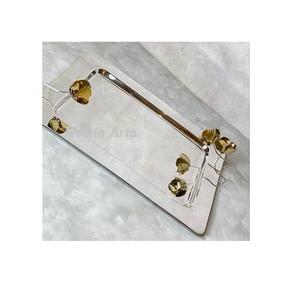 Plateau de service en acier inoxydable martelé avec poignées en fer, qualité supérieure, couleur argent, plateau à fruits secs par Home Arts - Product Image 3