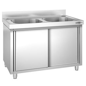 ตู้ซิงค์เชิงพาณิชย์ PREMIUM - สแตนเลส - 1000x600 มม. - พร้อมอ่าง 2 หลุมตรงกลาง - Product Image 3
