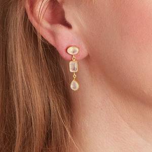 Boucles d'oreilles pendantes en pierre de lune blanche de style Art déco Boucles d'oreilles pendantes en argent sterling massif 925 de forme multiple Bijoux en pierres précieuses - Product Image 4