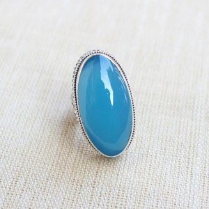 Aqua Calcedonia y anillo hecho a mano de Plata de Ley 925 diseñador único ropa de fiesta de mujer para boda Regalo de Cumpleaños joyería - Product Image 3