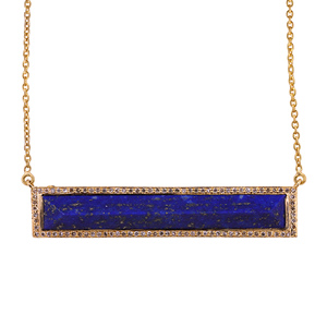Collar de barra con conector de gemas de lapislázuli de diamante pavé, cadena de oro amarillo sólido de 18K con colgante, fabricante de joyería fina - Product Image 1