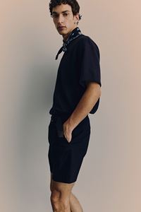 Chinos suave de sarga de algodón de verano corto azul marino de alta calidad para hombre, ajuste Regular, bolsillo lateral diagonal, longitud de la rodilla, precio de fábrica - Product Image 4