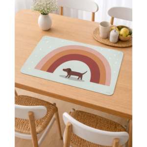 2-Piece Kids' Table Mat Set Dachshund with Rainbow 30x40 cm Washable <b>Vinyl</b> Cotton with Novel Printing for Newborns' Bedroom - Product Image 3