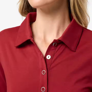 Custom Embroidered Classic French Terry Color Block Button Down <b>Shirt</b> Knitted Blank Cropped Top Rugby <b>Polo</b> Long Sleeve for <b>Women</b> - Product Image 5