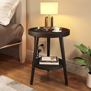 Elegante mesa de madera de dos niveles con diseño redondeado y esquinas suaves para habitaciones acogedoras y elegantes. - Product Image 1