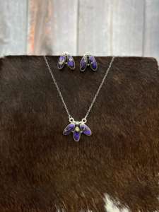 Natural púrpura Dahilia 925 plata esterlina Post Stud pendientes collar conjunto hecho a mano piedras preciosas joyería fina conjunto regalo para ella - Product Image 3