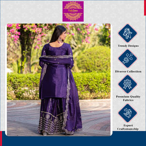 Meilleur prix pour High Nouvel ensemble de vêtements de fête traditionnels de créateur-High Chinon Kurti Plazzo Dupatta pour femme Dernière arrivée en stock - Product Image 2