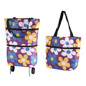 Nâng cấp Túi mua sắm với bánh xe xe đẩy di động Túi hàng tạp hóa giỏ hàng tay kéo tiện ích với dây đeo tay gấp Giỏ mua hàng - Product Image 4