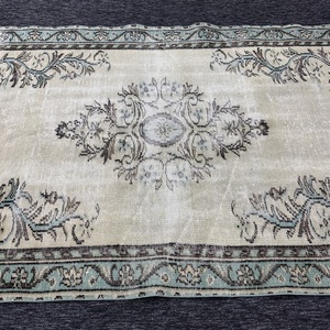 4.9x8.7 ft Vintage Turkish Rug, Accent Rug, Green <b>Brown</b> Floral <b>Wool</b> Rug - Product Image 5