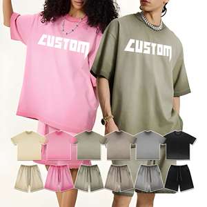 Survêtement deux pièces Streetwear d'été unisexe Logo personnalisé DTG imprimé 100% t-shirt en coton et short grande taille disponible - Product Image 3