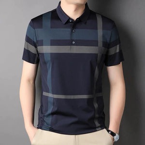 2025, venta al por mayor, polos transpirables de manga corta para hombre de verano, camisetas finas informales de negocios holgadas de lujo a rayas anchas para hombre - Product Image 3