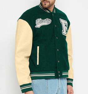 Veste universitaire personnalisée pour homme, mélange de laine, manches en cuir, boutonnée, veste de baseball universitaire, fabricant OEM, vente chaude - Product Image 4