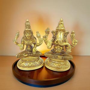 Estatua sentada de latón Laxmi Ganesh para decoración de bodas y Diwali - Product Image 2