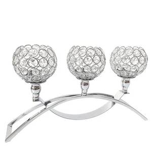 Candélabre de table de mariage en cristal à trois tasses, tige de boules dorées pour la décoration de la maison de mariage - Product Image 5