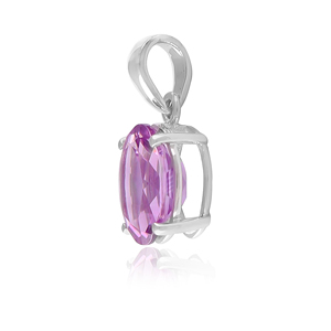 Pendentif en argent sterling avec améthyste solitaire, design géométrique floral tendance en rhodium, pour fiançailles, avec chaînes en or rose et diamants - Product Image 2