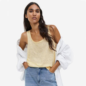 Femmes 100% Jersey de coton Léger Beige Couleur Loose Fit Sleeveless Summer Vest For Sale Women Summer Tops - Product Image 1