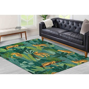 Tapis à imprimé tigre : Tapis bohème vert antidérapant, tapis en chenille - Product Image 5