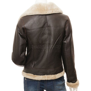 Chaqueta de Cuero con Forro de Borrego Tejida para Mujer, Cálida y Resistente para Clima Frío, Uso Casual y al Aire Libre - Product Image 2