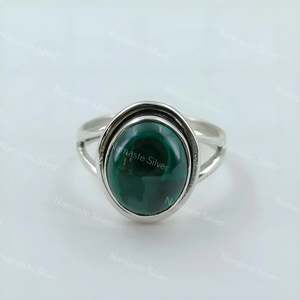 925 Sterling Silver Malachite <b>Ring</b> Natural Green Gemstone Handmade Oval <b>Statement</b> Promise Jewelry for April Birthstone Gift - Product Image 5