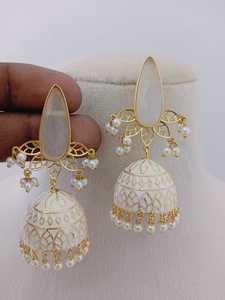 Gold Teardrop Stone <b>Jhumka</b> Blossom <b>Earrings</b> Set Smooth and Glossy with Unique Bezel Frame Ornamentation Fashion Drop <b>Earrings</b> - Product Image 3