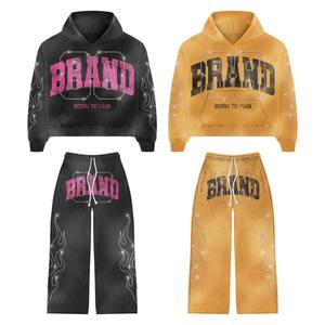 Conjunto de chándal vintage personalizado con estampado de pantalla y lavado ácido, Sudadera con capucha y pantalones de chándal rectos acampanados, chándal para hombre - Product Image 1