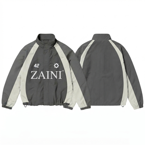 Men's Waterproof Breathable Windbreaker Jacket Polyester/Nylon Fabric Digital Printed Custom Logo OEM Service Grey <b>Off</b>-White - Product Image 1