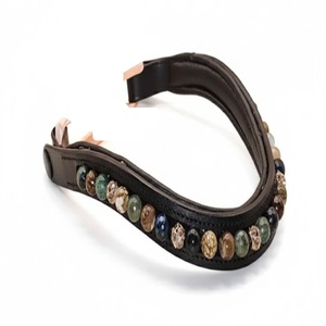 Banda Frontal para Caballo de Cuero Acolchado Negro con Diseño de Cuentas Multicolores Incrustadas, Cristales y Pedrería, Elegante Banda Frontal para Brida - Product Image 2