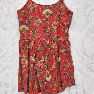 เดรสสั้นลายดอกไม้สีแดงคอกลมมีสายสะพายไหล่และปักผ้าฝ้าย100% สำหรับงานปาร์ตี้ฤดูใบไม้ผลิ - Product Image 1