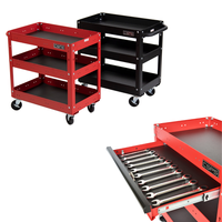 Chariot à outils en acier thermolaqué rouge à 3 niveaux avec armoire de rangement pour garage de mécanicien, OEM disponible