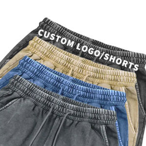 Pantalones cortos de algodón desgastado lavado con piedra Vintage para hombre, pantalones cortos de tabla media con cordón, ropa de calle transpirable, lavado ácido - Product Image 6