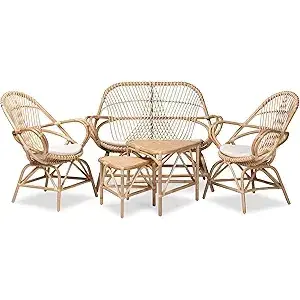 Juego de sala de estar de ratán Natural bohemio moderno de 5 piezas Jayden Colección de muebles de ratán Natural Premium - Product Image 2