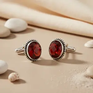 Boutons de manchette en argent et cornaline pour hommes, bijoux en acier inoxydable avec diamant doré, perle et onyx pour les mariages et les cadeaux - Product Image 2