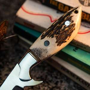 Couteau de chasse en acier à haute teneur en carbone, lame fixe personnalisée avec manche en bois de cerf pour le camping en plein air, acier inoxydable avec personnalisation OEM - Product Image 6